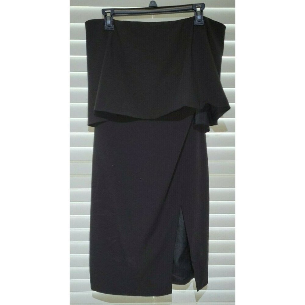 NWT DO + BE New Women large Black Strapless Dress Midi Layered Bust Slit Front
